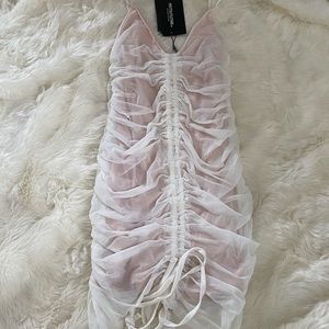 PrettyLittleThing Bodycon Ruched Dress White